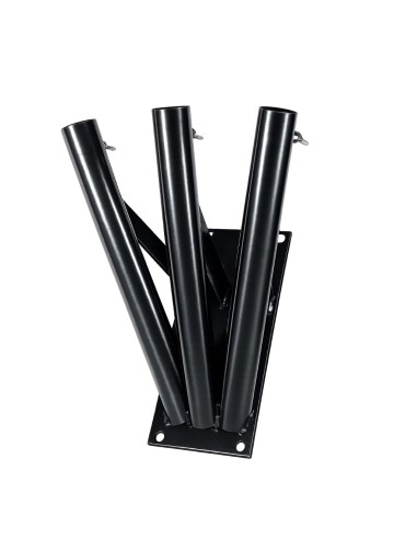 Supporto a muro 3 posti in acciaio verniciato a polvere nero inclinazione 55° per aste portabandiera Ø 32 mm