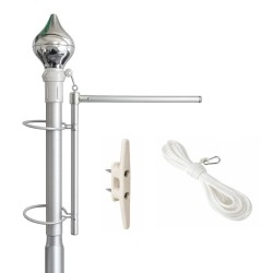 Kit braccio rotante issabile per pennoni con pomo rotante, braccio telescopico, corda e bitta