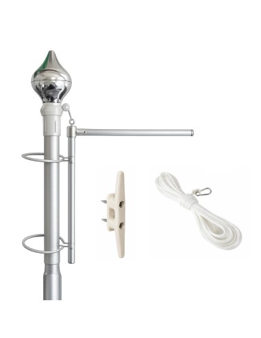 Kit braccio rotante issabile per pennoni con pomo rotante, braccio telescopico, corda e bitta
