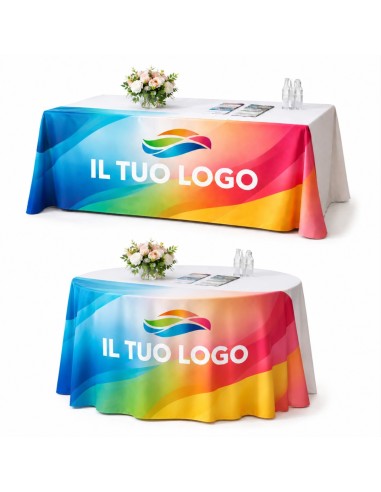 Tovaglia personalizzata su tessuto con stampa in sublimazione per fiere, eventi e attività promozionali
