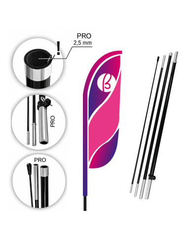 Beach Flag a piuma PRO con asta in fibra di vetro