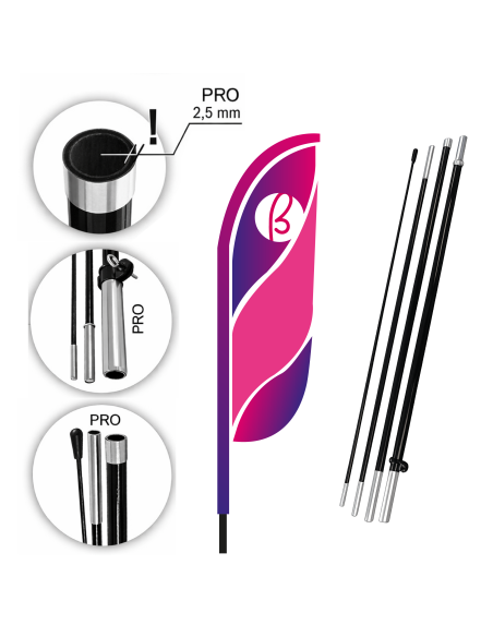 Beach Flag a piuma PRO con asta in fibra di vetro