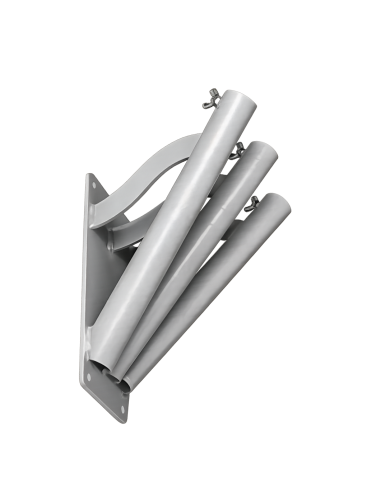 Supporto a muro 3 posti in ferro verniciato a polvere grigio inclinazione 40° per aste portabandiera Ø 32 mm